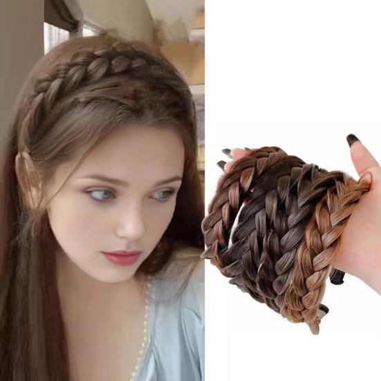Wig Headband Anti-Slip Tooth Design Fluffy Fishbone Braid Texture Hair Hoop
