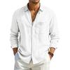 Camicia Estiva da Uomo a Maniche Lunghe Tinta Unita Larga in Cotone e Lino con Tasche Estiva Traspirante Moda Casual Camicie per Uomo