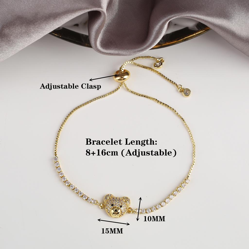 6 Colors Cute Zirconia Animal Bear Leather Braided Bracelet Classic for Man Woman Party Daily Wear Stainless Steel Jewelry Gift