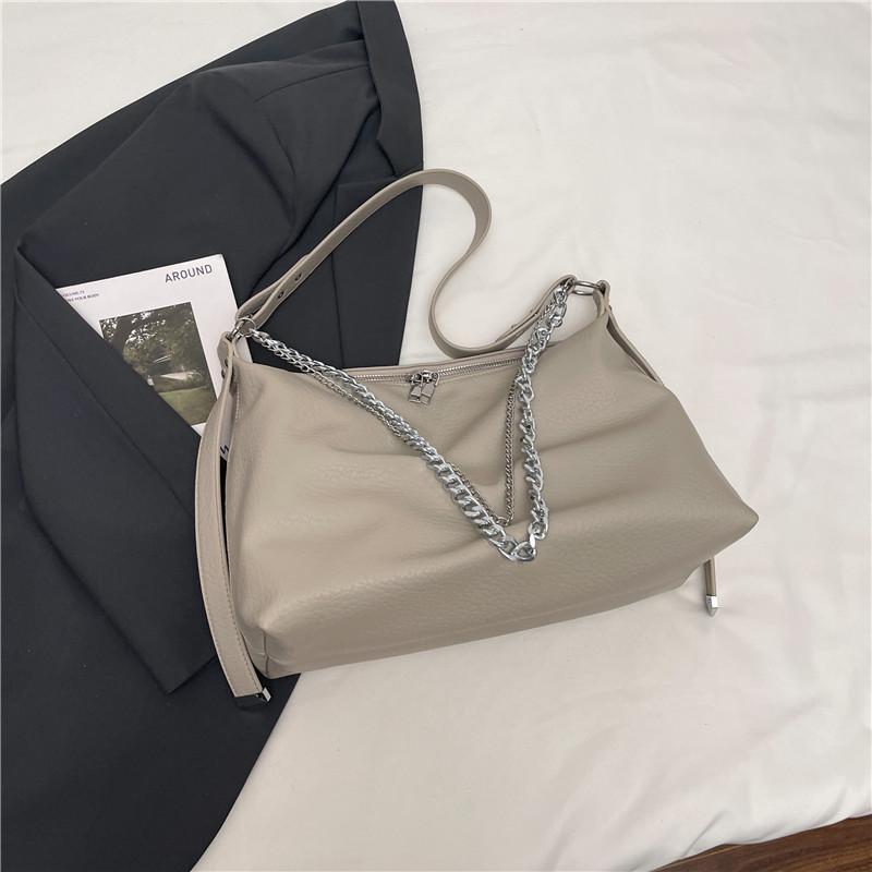 Fashion Chain Shoulder Bag Hobo Design Underarm Handbag Solid Pu Leather Ladies Bag Large Capacity Dumpling Crossbody Tote Bag