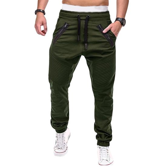 Herren Kordelzug Jogginghose Unifarbene Reißverschluss Falten Schweißhose Hose