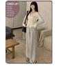 150cm High-Waisted Black & White Striped Wide-Leg Petite Women's Pants for Autumn/Winter