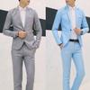 2 Pezzi Moda Uomo Colore Unito Collo a Lancia Bottoni Manica Lunga Slim Blazer Completo Pantaloni