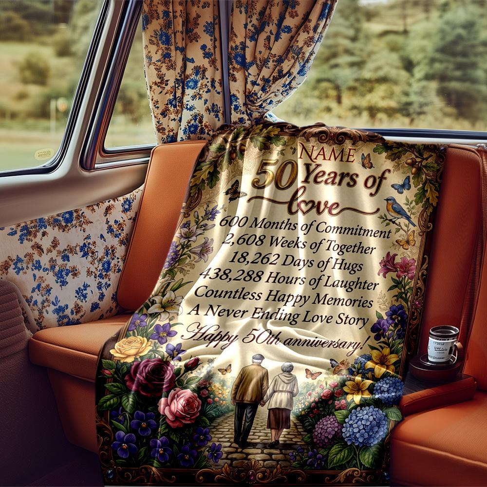 50 Years Of Love Anniversary Cozy Blanket Soft Cozy Versatile For Sofa Couch Office Bed Picnics For All Occasions Digital Print Perfect Gift For