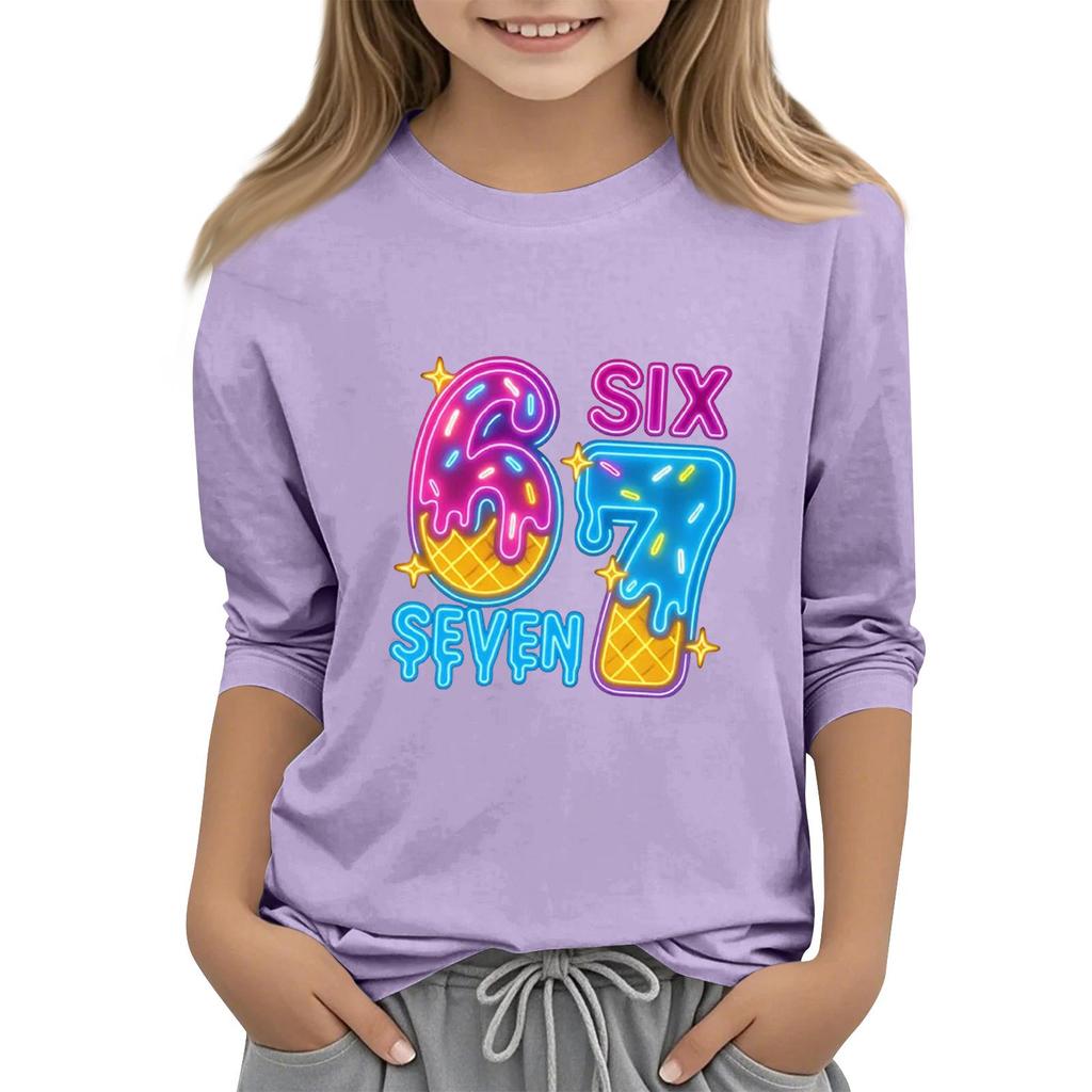 Kinder Mode Dreiviertelärmel Rundhals Bedrucktes Lässiges T-Shirt Top