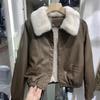 New fleece thickened short leather jacket fashion autumn and winter coat small fur collar leather jacket