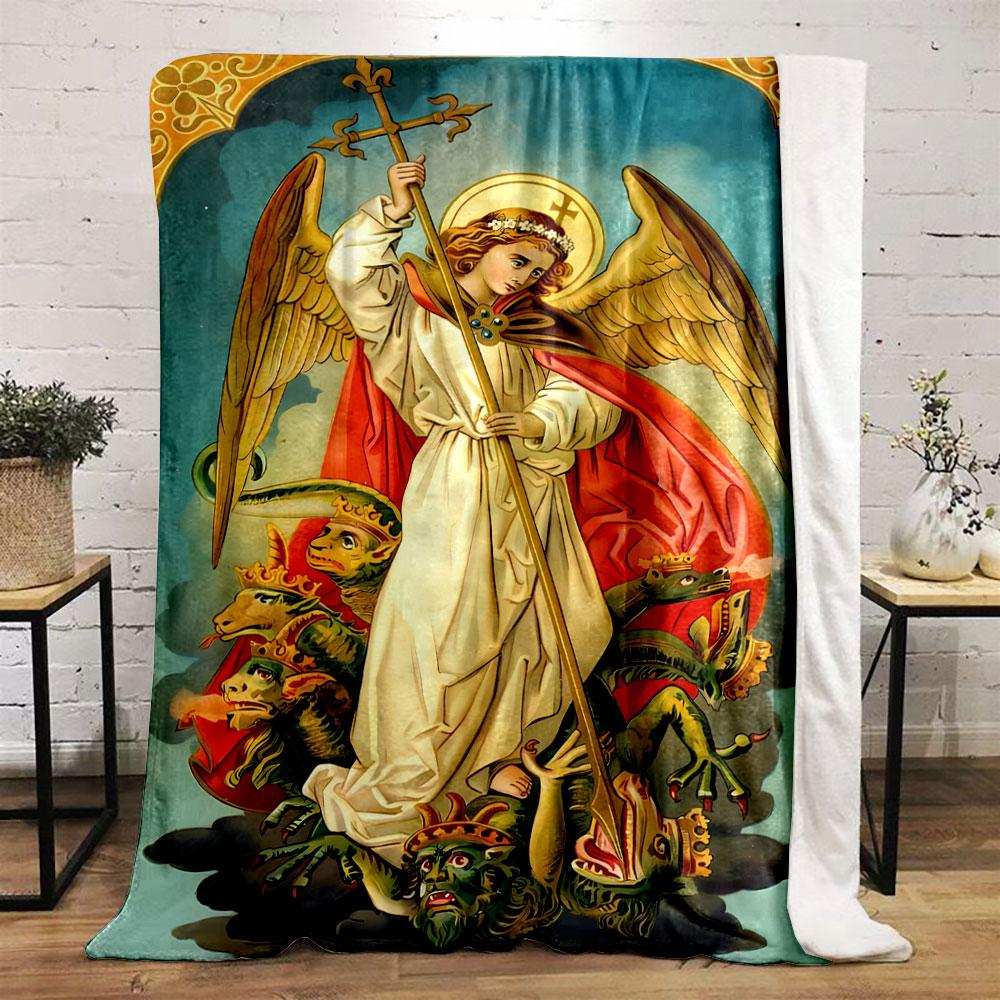 Archangel Michael Dragon Blanket Bedroom Blanket for Livingroom Couch Lunch Break Soft Throw for Friend's Festival Gift