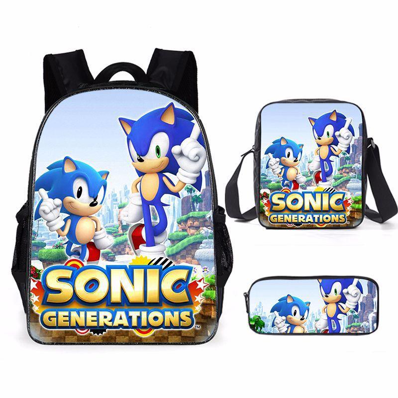 Sonic Backpack, Primary And Secondary School Students Schoolbag, Messenger Bag, Pencil Bag Three-Piece Set
