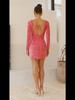 Cross-Border European-American Backless Sequin Long-Sleeve Party Dress (4 Colors)