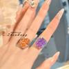 Fashion Open Ring Vintage Padparadscha Ice Cut Design with Kunzite and High Carbon Diamond Elegant Sweet for Women