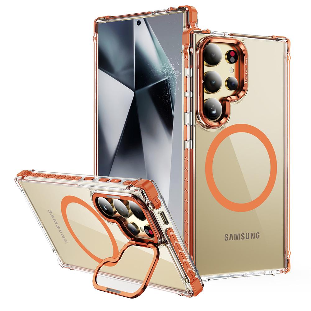 For Samsung Galaxy S24 Ultra Clear Phone Case with Lens Kickstand Cover Compatible with MagSafe