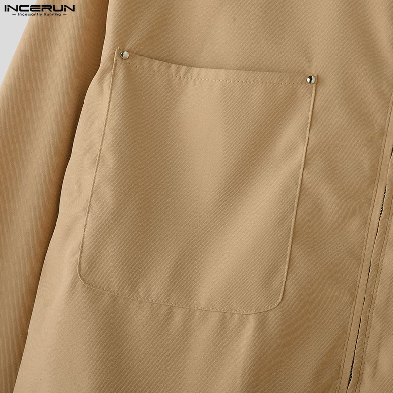 INCERUN Spring Men Stitching Neck Long Sleeve Zipper Casual Cargo Jackets Coats