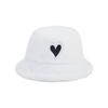 Winter Keep Warm Plush Bucket Hat Ladies Windproof Commute Camping Fisherman Cap with Heart Patchwork Hat for Girlfriend  White