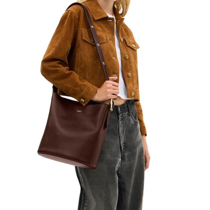 COACH Bleecker 28 Gold Metal Hardware Cowhide Bucket Bag Shoulder Bag Large Women's Maple Brown