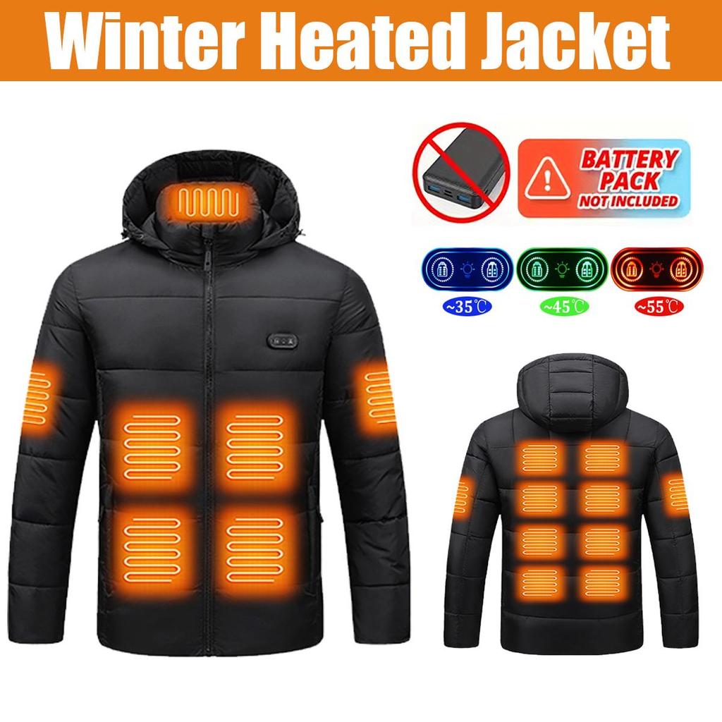Mens Womens Heated Jacket Winter Outdoor USB Vest 15 Heating Pads 3 Temperature Settings Battery Not Included