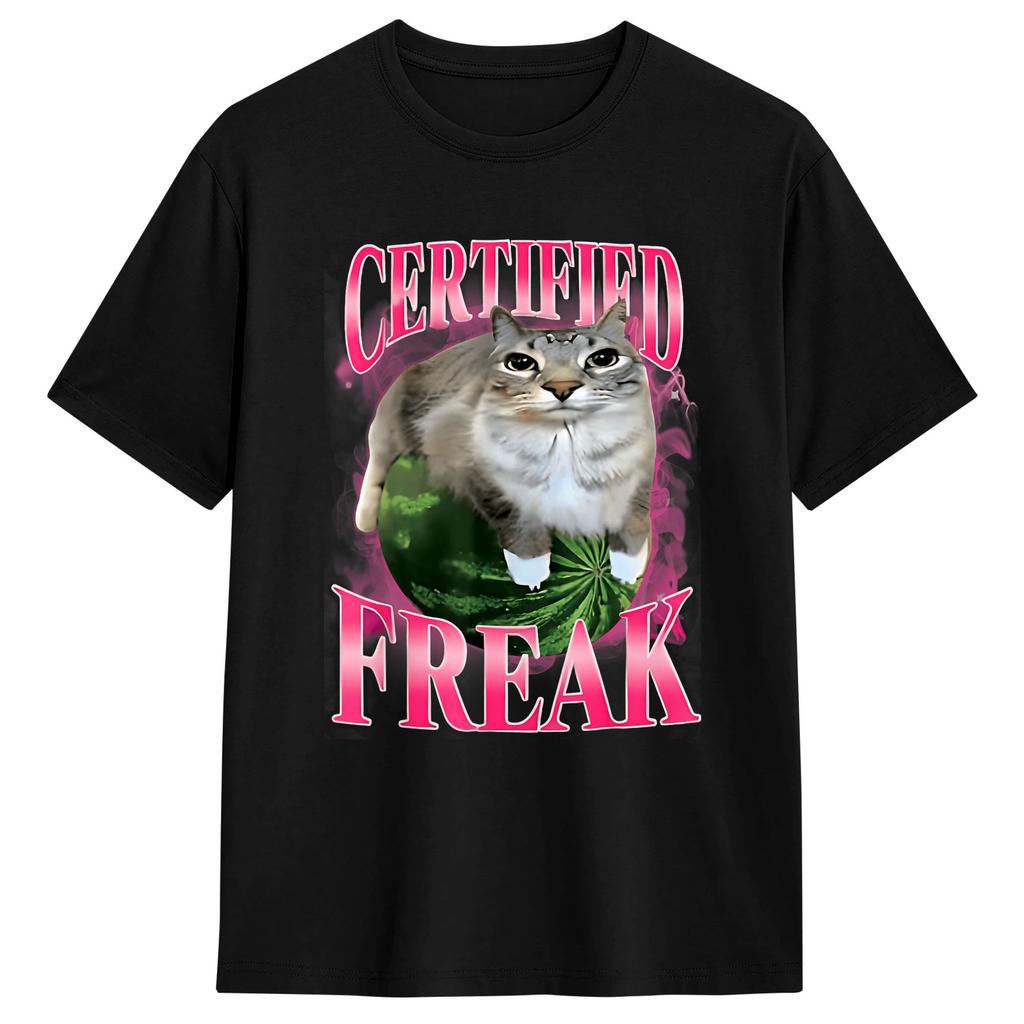 Vintage T Shirt Summer Certified Freak Cat Trendy Cool T Shirts 100 Cotton Tshirt For Unisex Y2k Basic Short Sleeve Top Tees