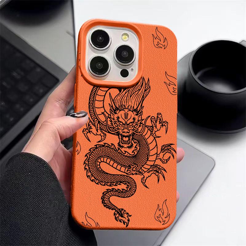 Husă Moale Mată cu Model Dragon Negru Pentru iPhone 16 Pro Max 15 Pro 14 13 12 11 TPU Textură Piele Subțire Rezistentă la Șocuri Husă Bumper