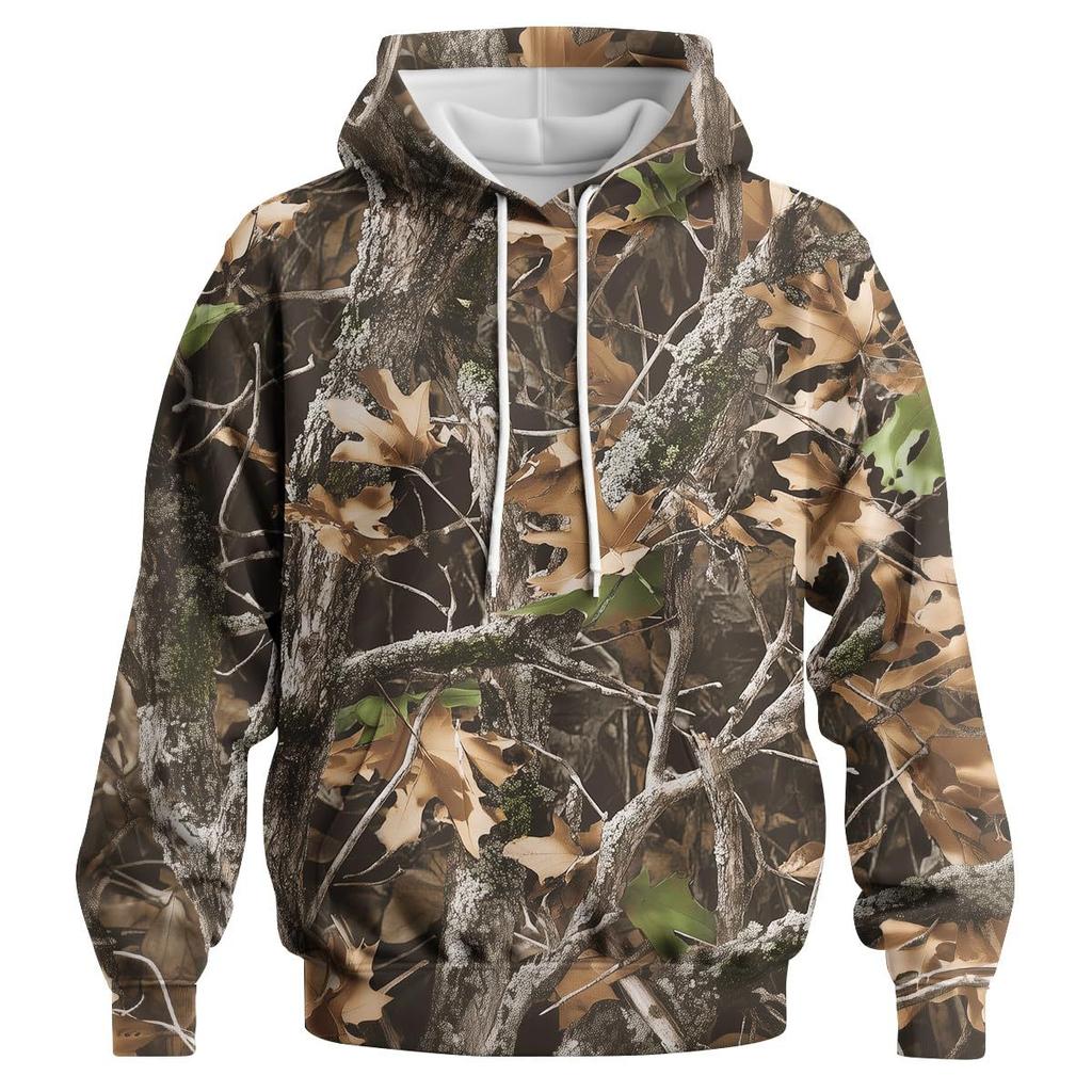 Maple Leaf Camouflage 3D Hoodie Unisex Outdoor Fishing Camping Hunting Clothing Men's Hooded Jacket Top