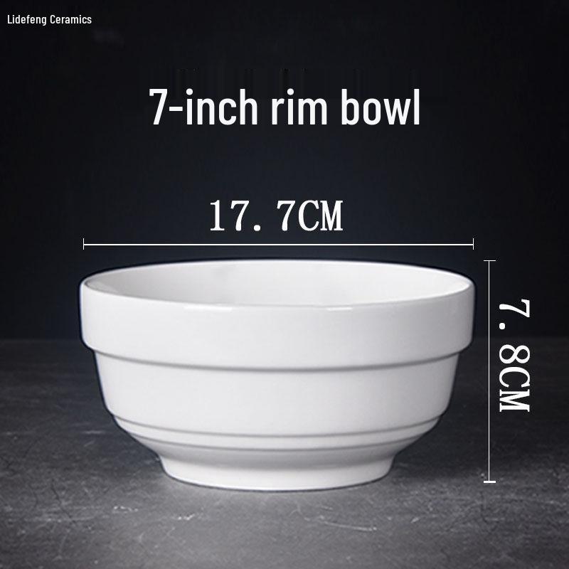 Pure White Ceramic Bowl: Edge Protector Noodle, Rice, Soup, Porridge Bowl for Household and Restaurant Tableware.