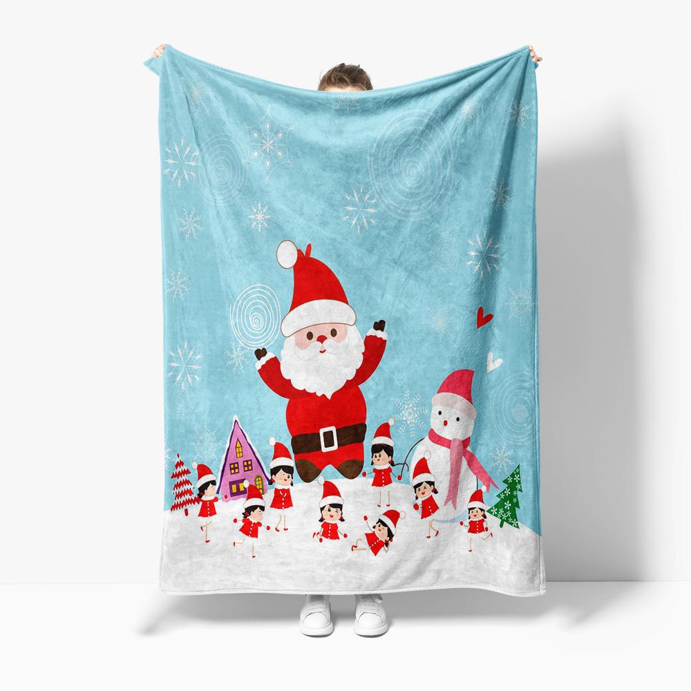 Christmas Blanket Flannel Throw Soft Cozy Warm Holiday Festive Decor Gift Santa Claus Snowman Family Winter Home Bedding