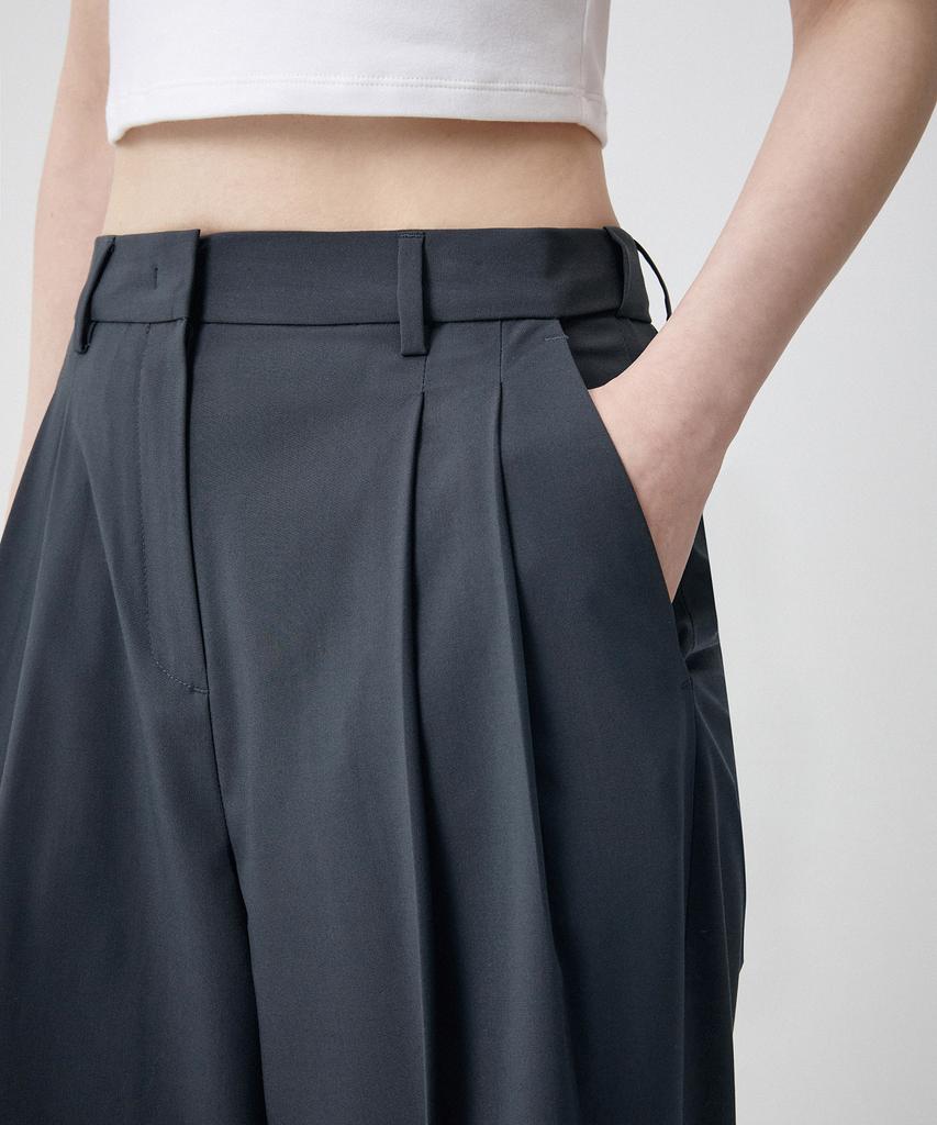 MUSINSA STANDARD WOMAN [Cooltandard] Women'S Semi-Balloon Hidden Banding Slacks [Iron Gray]