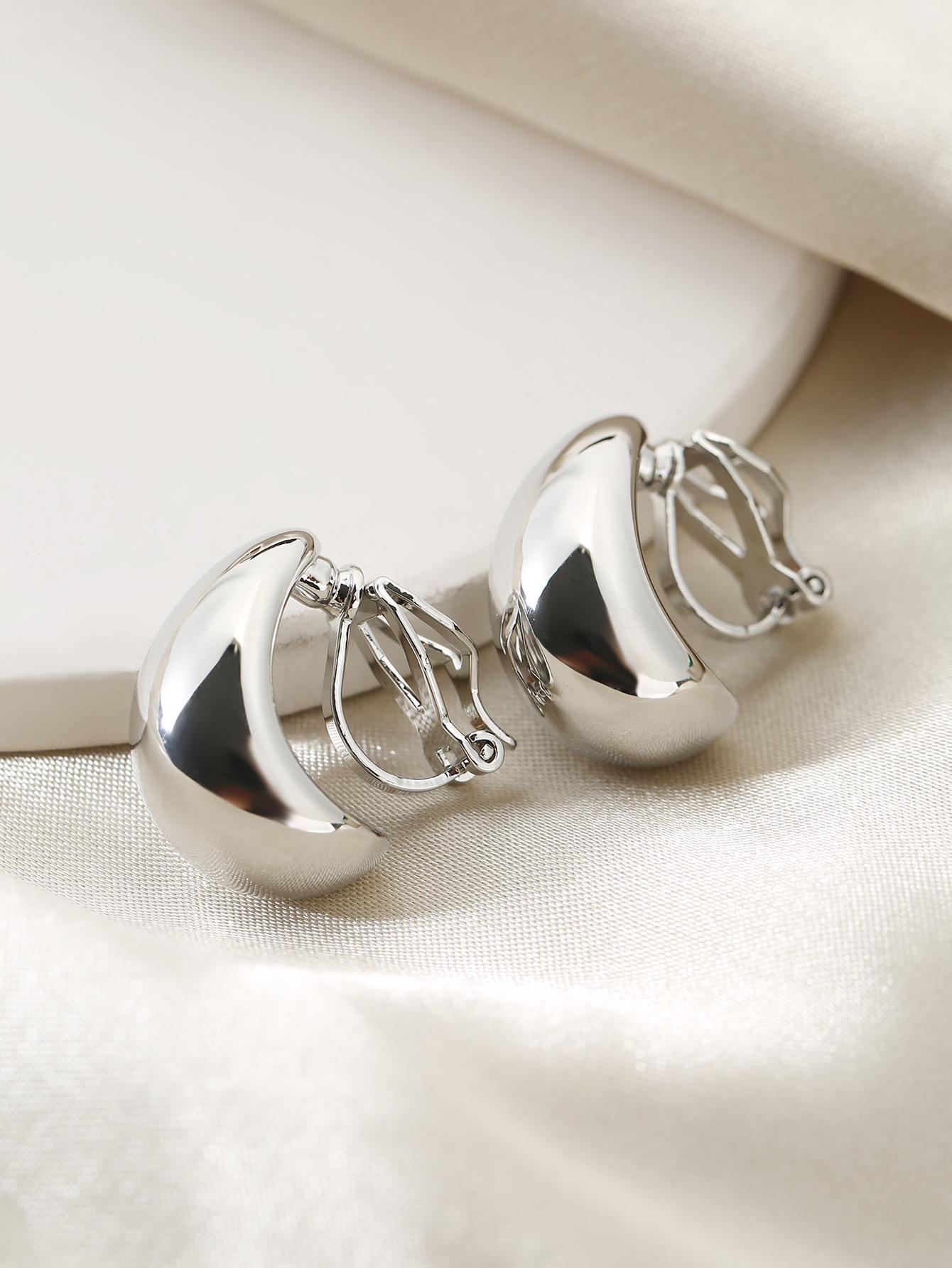 Элегантные европейские и американские клипсы-капли - Не требуют прокола, Полированные, Роскошные женские украшения серебряный