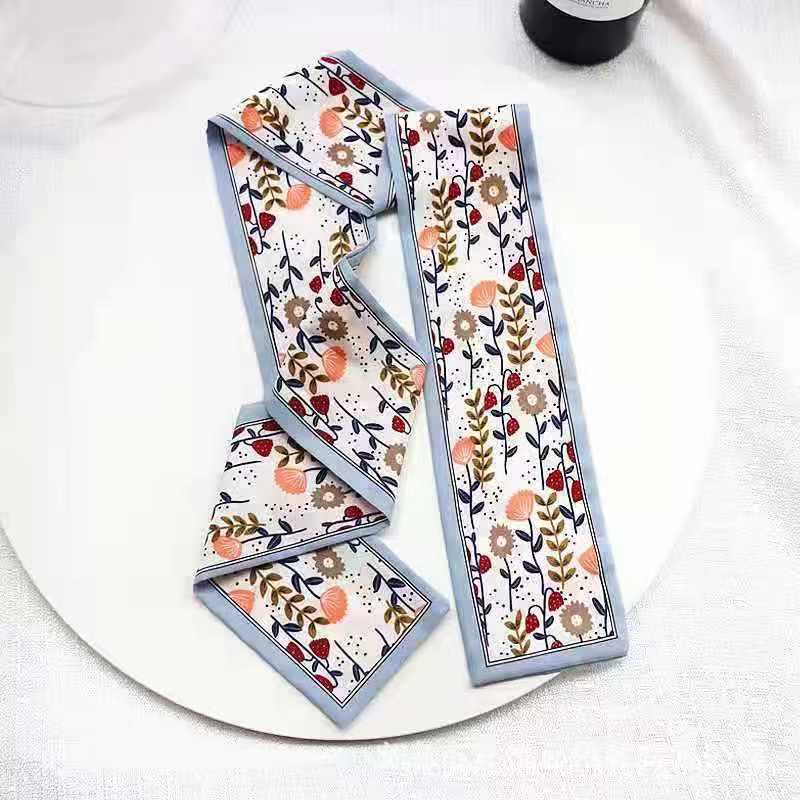 Small White And Tender Green Silk Scarf For Women, Thin Streamer, Headband, Hair Tie, Bag Decoration Long