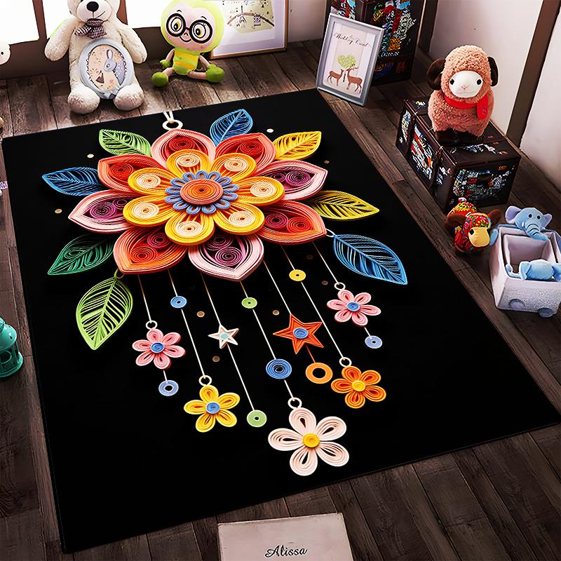 Abstract Multicolor Floral Pattern Carpet with Star and Leaf Design Suitable for Use As an Anti-slip for Living Room Bedroom Sofas