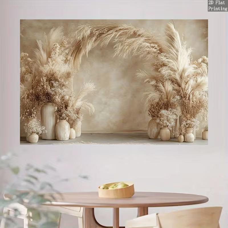 

2D Boho Pampas Grass Arch Photography Backdrop Neutral Beige Wedding Background 47.2x31.5inch/120*80cm
