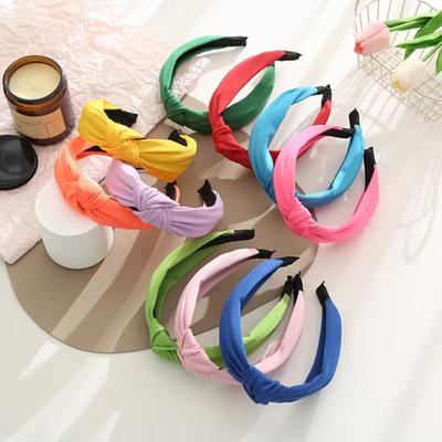 Women Knotted Headband Candy Color Fabric Hair Hoop Elastic Head Band Wide Hairband Hair Accessories