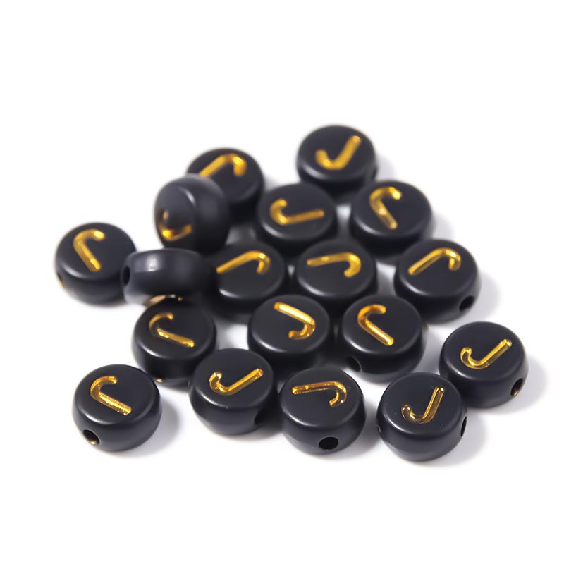 100pcs Black Color Acrylic Letter Beads A-Z Round Flat Alphabet Spacer Bead for Jewelry Making DIY Bracelet Necklace Charms
