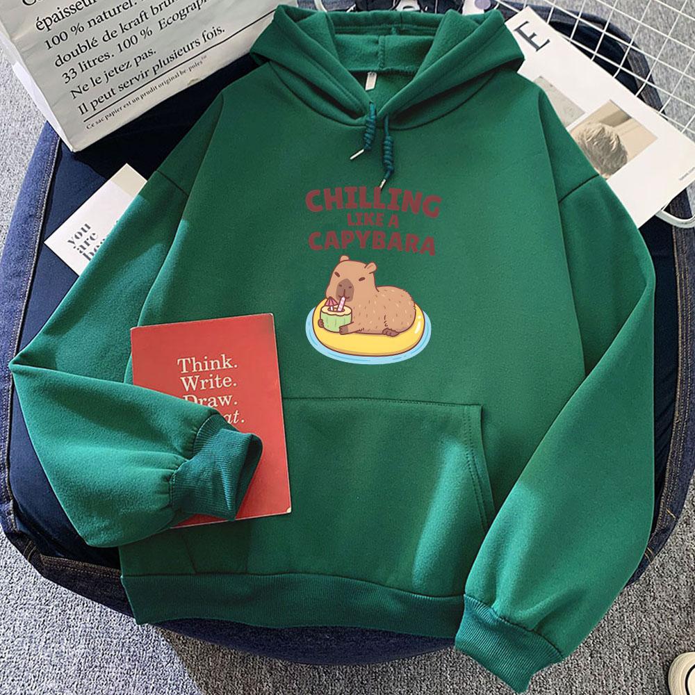 Chilling Like A Capybara Hoodies Long Sleeve Cartoon Kawaii Sweatshirt for Girls/Boys Casual Winter Warm Jacket Women Sudaderas Tops