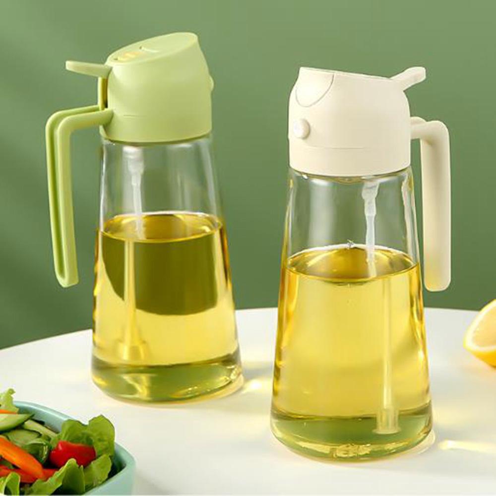 2in1 470ml/600ml Oil Sprayer Glass Bottle For Cooking Anti-Leakage Olive Oil Storage Bottle For BBQ Air Fryer Kitchen Tool