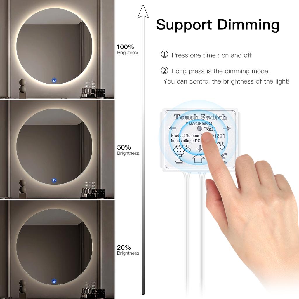 Makeup Mirror Backlight Lighting COB 5V USB LED Strip Penetrate Mirror Touch Sensor Switch Dimmable Bathroom Vanity Mirror Light