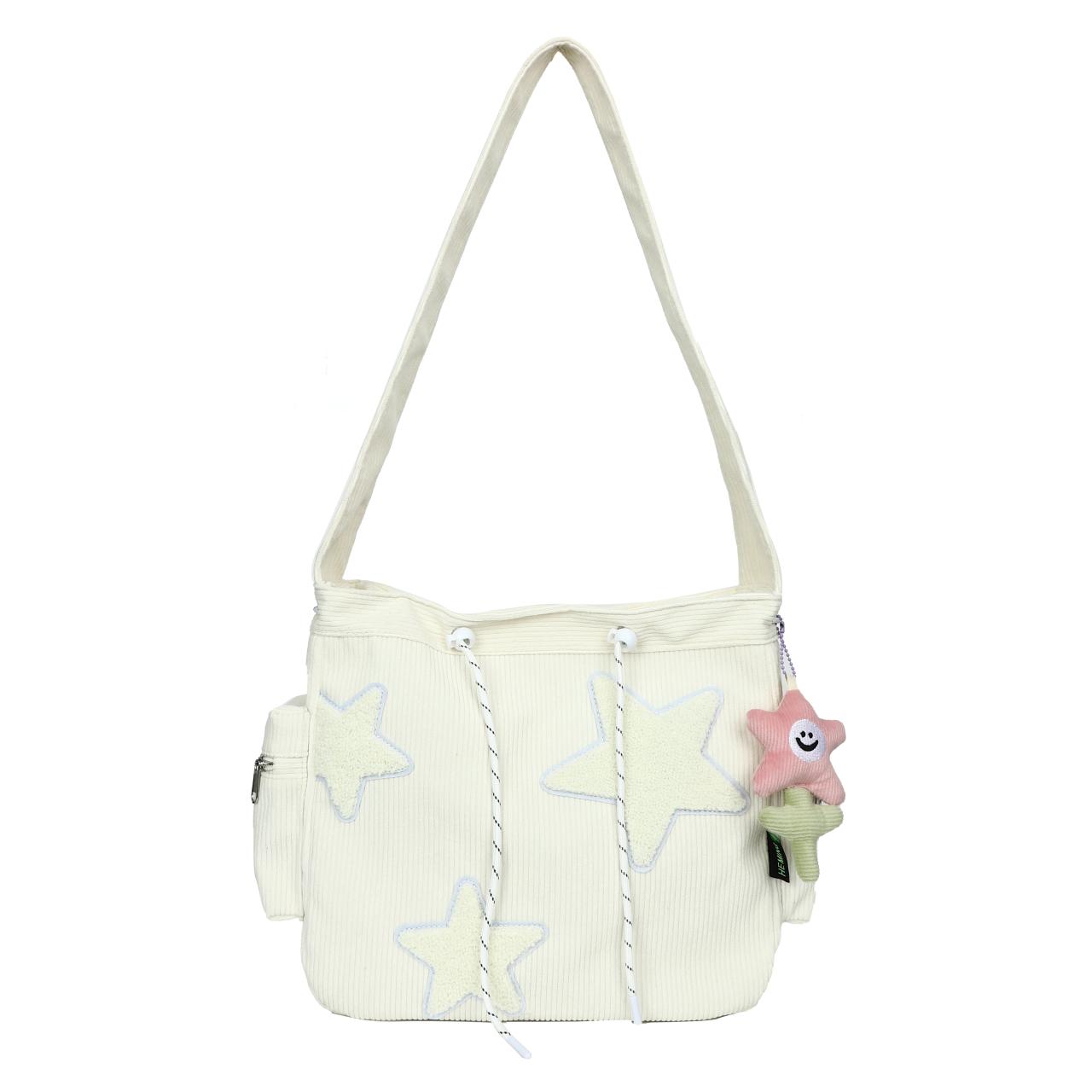 

2026 New Women Handbag Star Female Student Large Capacity Commuting Tote Corduroy Shoulder Crossbody Bag білий