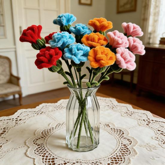 Fertiger Pfeifenreiniger Künstliche Nelke Handgefertigt Konserviert Künstlicher Blumenstiel Plüsch-Drehstock Florale Dekoration Geschenk für Frauen zum Muttertag