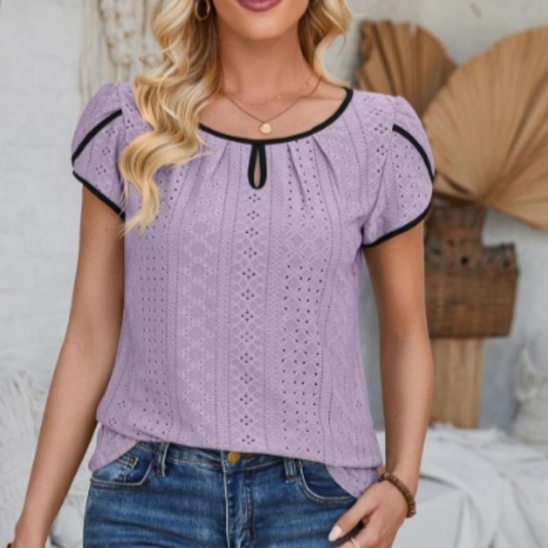 

Весна Лето Круглый вырез Рукав-лепесток Сращивание Однотонная футболка Свободный топ Рубашка XXL фиолетовый