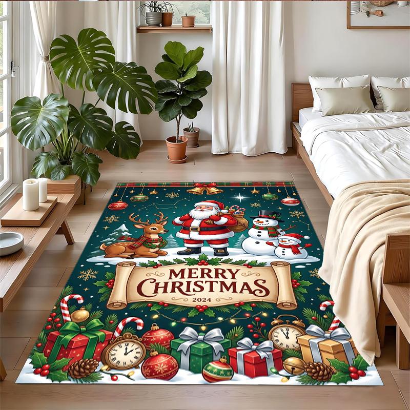 Tapis Carré Imprimé Noël Tapis de Sol Doux Antidérapant Pour Chambre à Coucher Cadeau de Fête