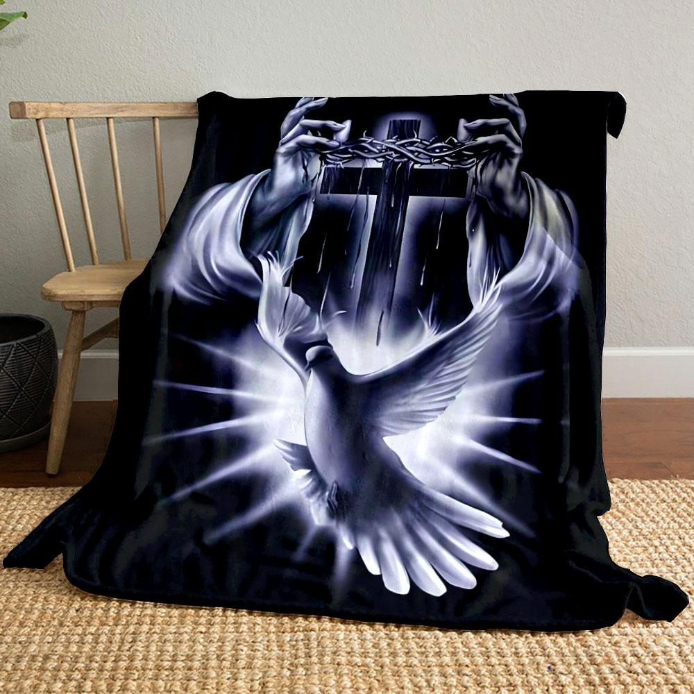 

Cross Crown Dove Print Blanket Printed Blanket for Living Room Bed Couch lunch break Soft Cozy Blanket for Friend s festival Gift 80cm x 120cm