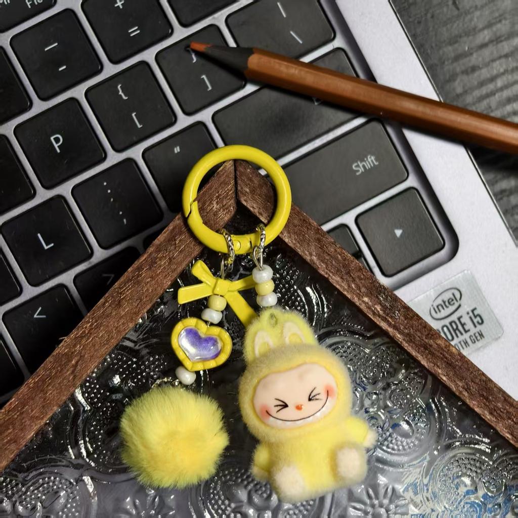 Three-dimensional Flocking Keychain Soft Glue Cute Baby Walking Bag Mobile Phone Pendant Cute Pendant