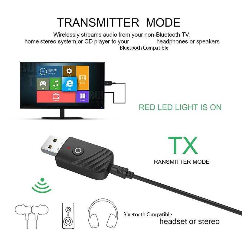 Bluetooth-compatible Dongle 3 in 1 BT5.0 USB Adapter Stereo Audio Transmitter Receiver for TV Computer Car Earphone Headset