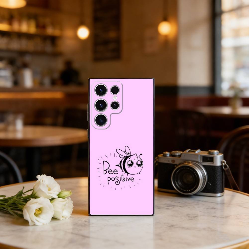 C-Cute Cartoon Bee Phone Case For Samsung S25,S24,S23,S22,S21,S20,Plus,Fe,Lite,Others Black Cover