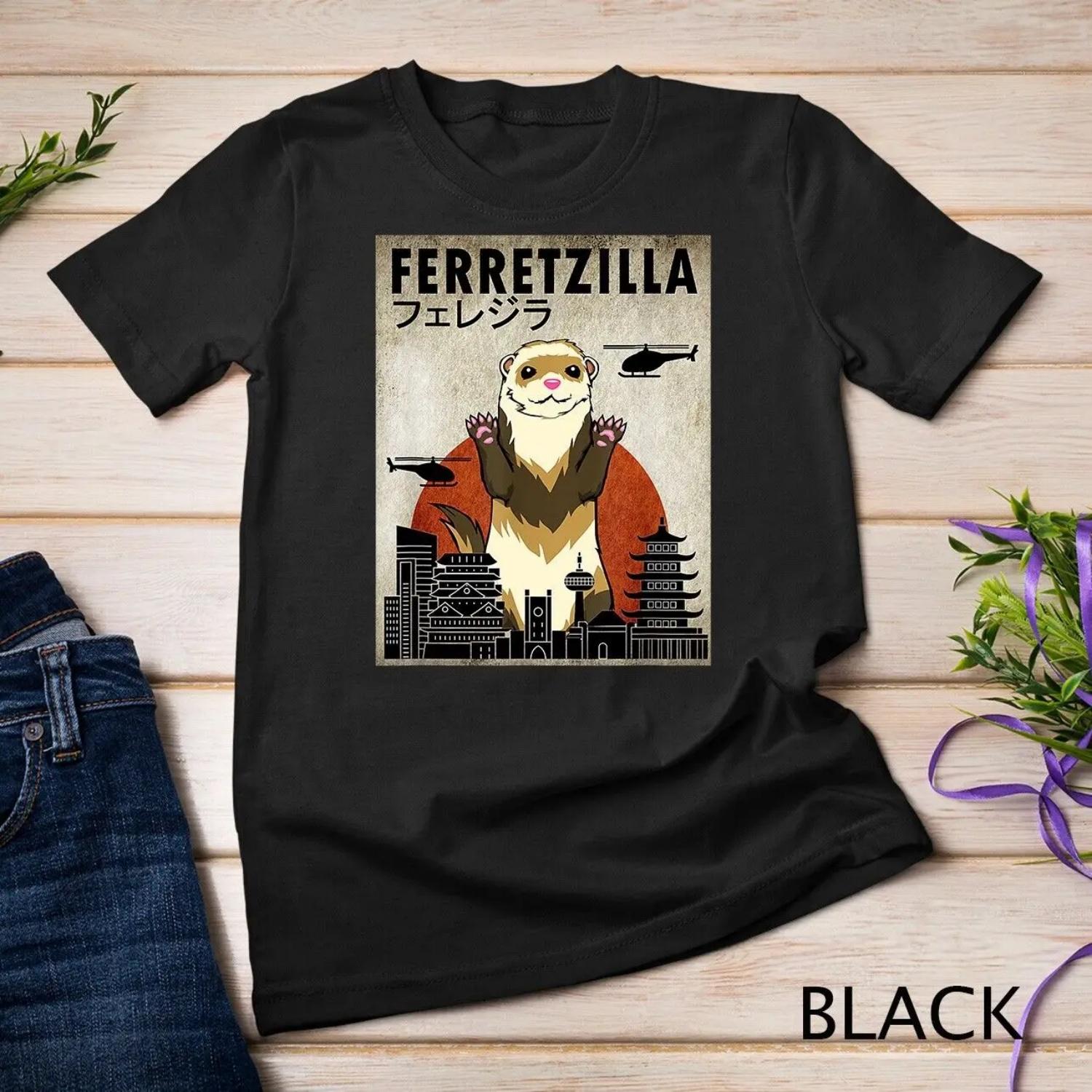 

Ferretzilla Vintage Funny Ferret Japanese Sunset Style T Shirt S