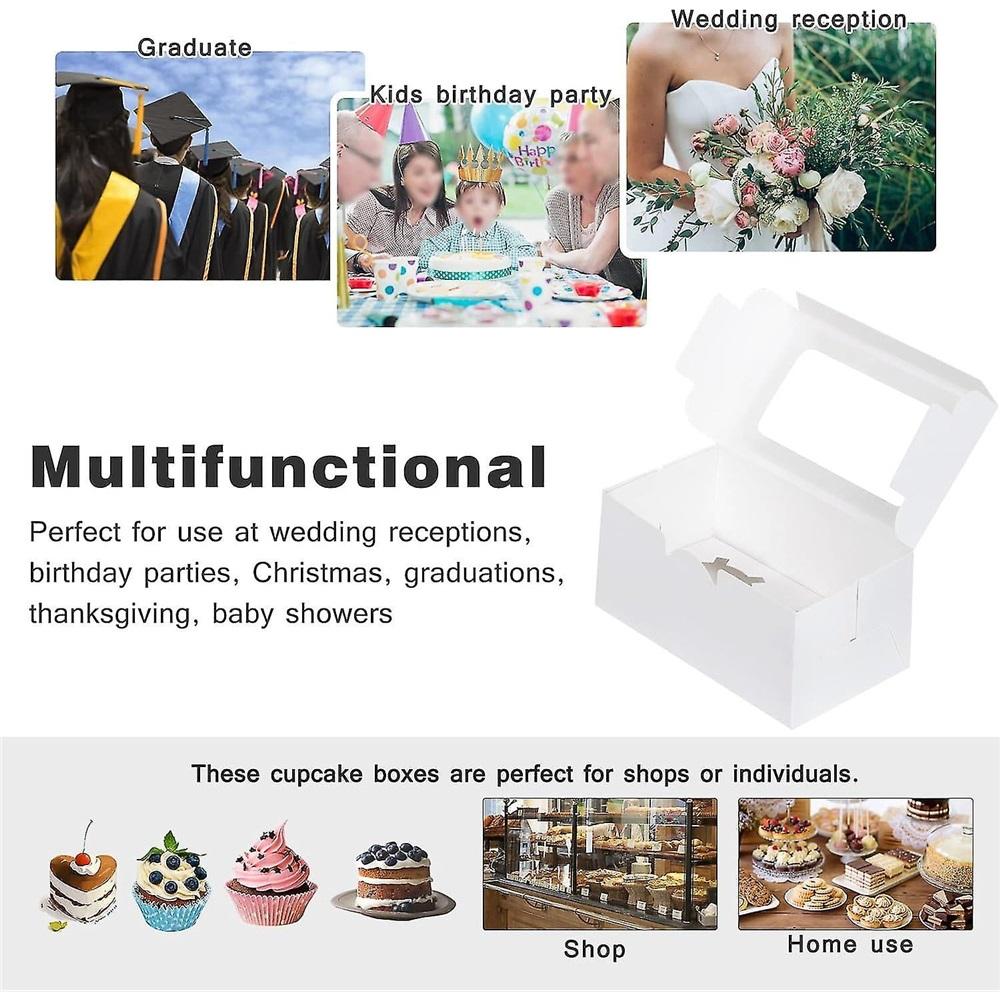 White 50 Pack Cupcake Boxes With Window And Inserts, 2 Hole Cake Boxes, Bakery Boxes, Cardboard Packaging Box