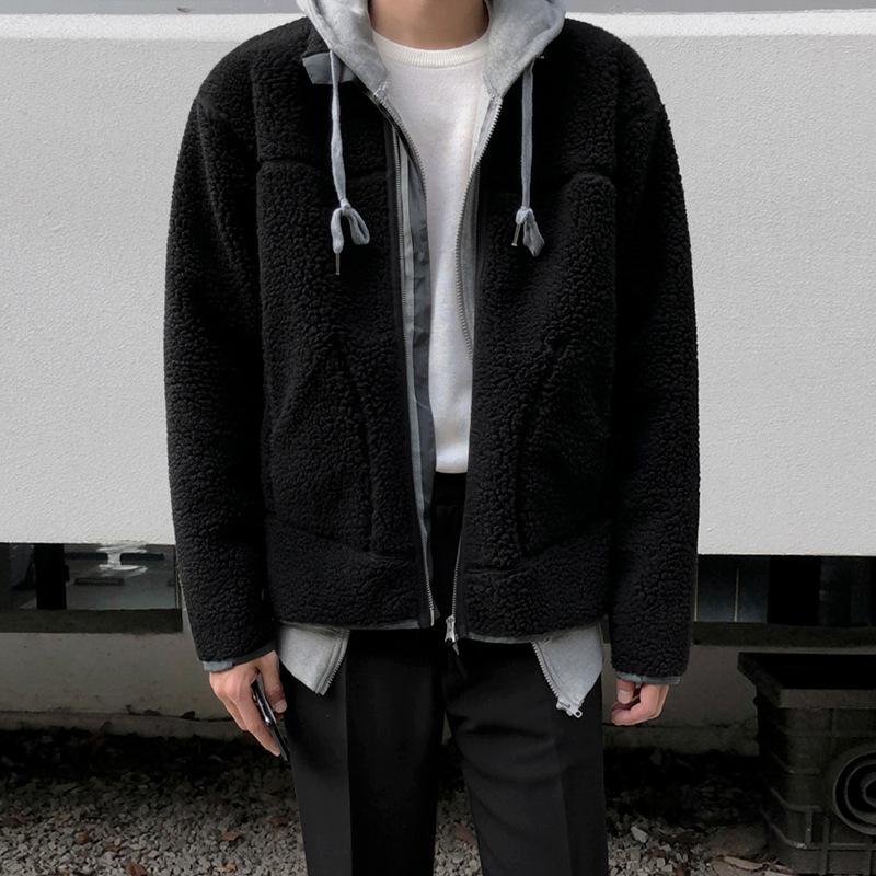 

Куртка из овечьей шерсти, мужская флисовая куртка на осень и зиму в корейском стиле, свободная, утолщенная, универсальная, повседневная 2XL