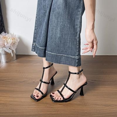 Fashion High-quality Women High Heels Sandals 2025 Summer Open Toe Square Toe Roman Shoes Elegant Dress Party Pumps Sandalias De Mujer
