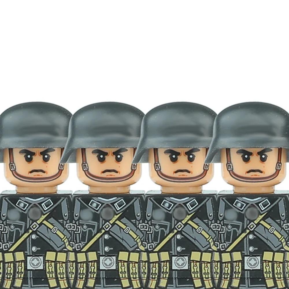 Andra världskriget Militära Tyska Soldater Figurer Hjälm Byggklossar Armé Infanteri Krigare Skytt Pansar Kanon Väst Vapen Klossar Leksaker