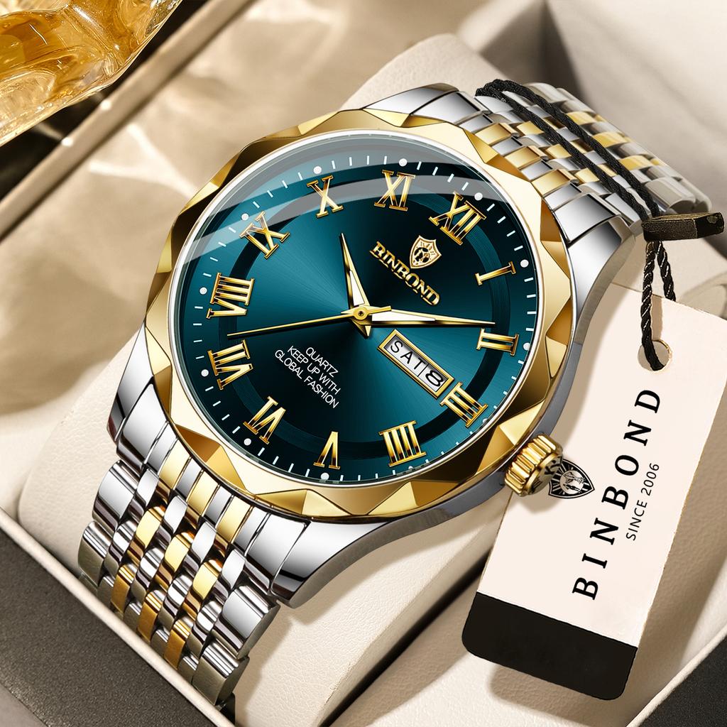 BINBOND Luxury Quartz Wristwatches Luminous Waterproof Auto Men's Watch Business Sport Fashion Casual Watch for Men Reloj+Box