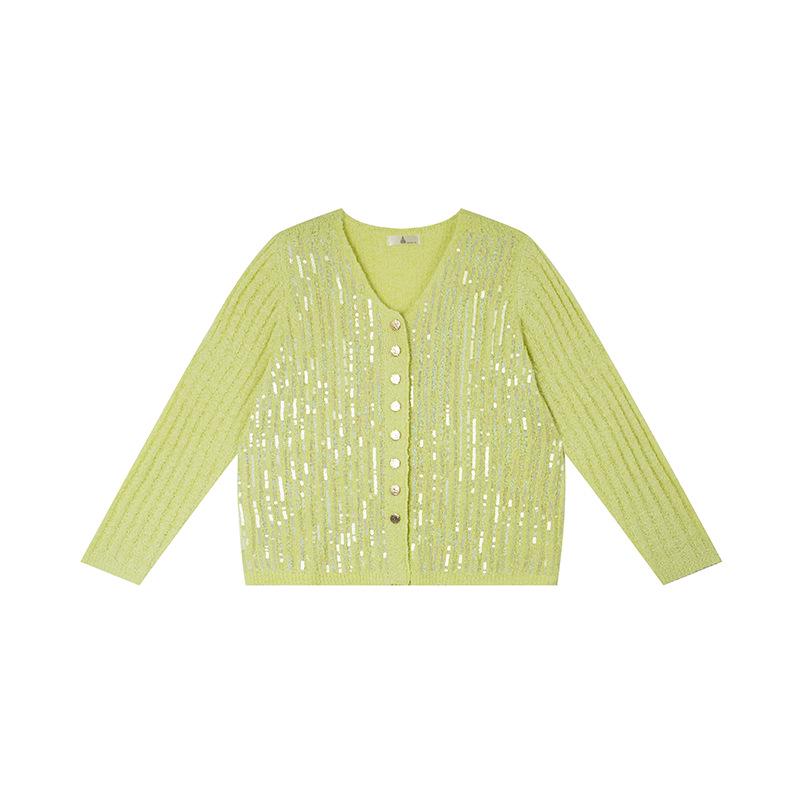

Plus Size Women s Sequin V-neck Knit Cardigan - New Spring 2026 Arrival XL светло-зеленый