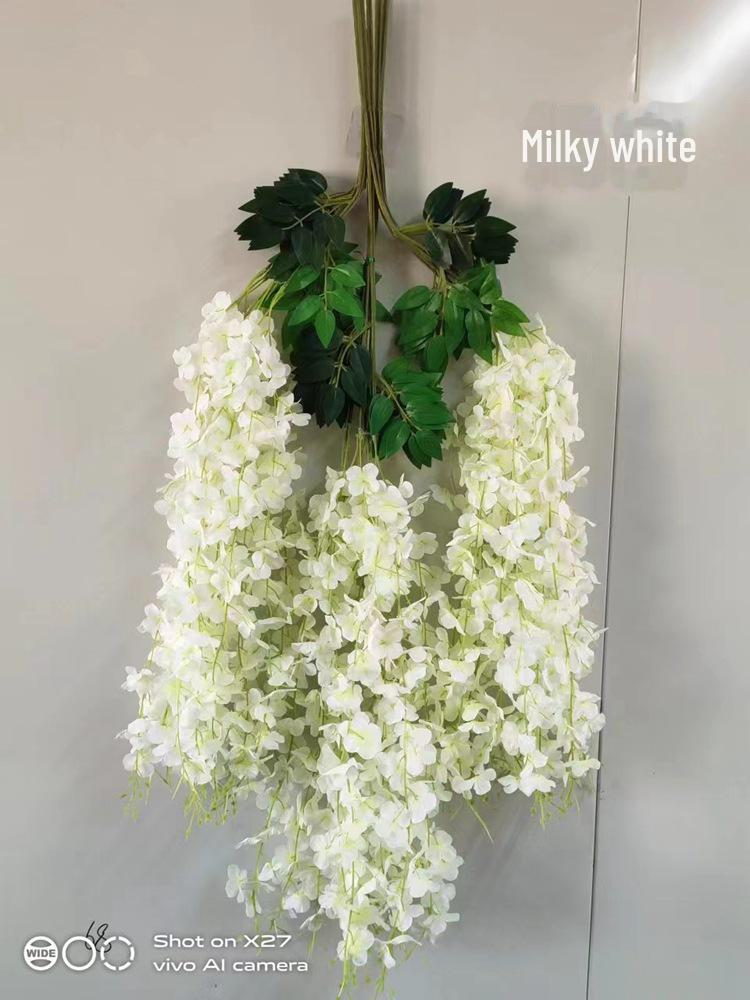 

Искусственная лиана глицинии для украшения потолка или окна - имитация длинной нити 6 leaves молочный белый
